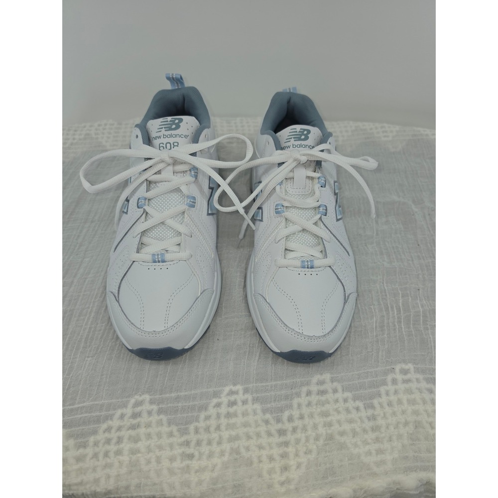 New Balance 608 v5 Women 9.5 2A Narrow White Blue Leather Shoes WX608WB5